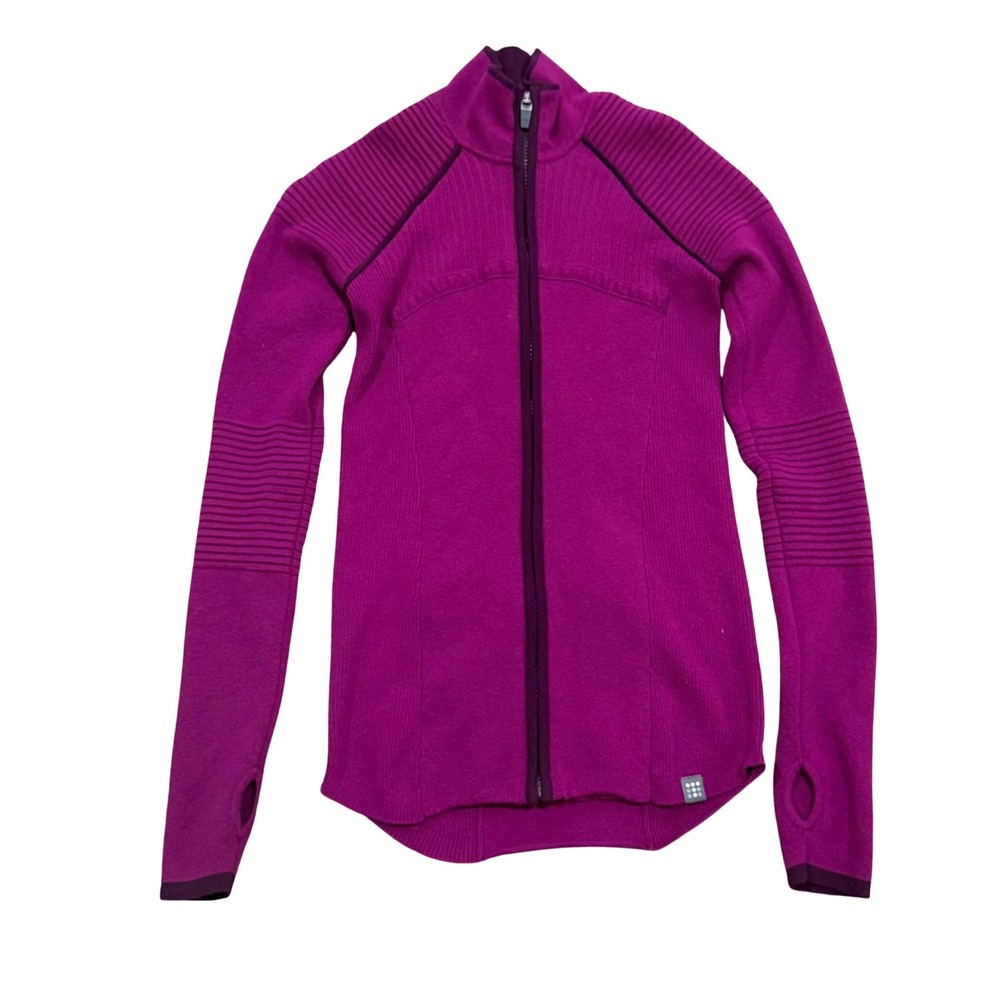 Title Nine Womens XS Magenta Extra Fine Merino Wool Full Zip Performance Sweater